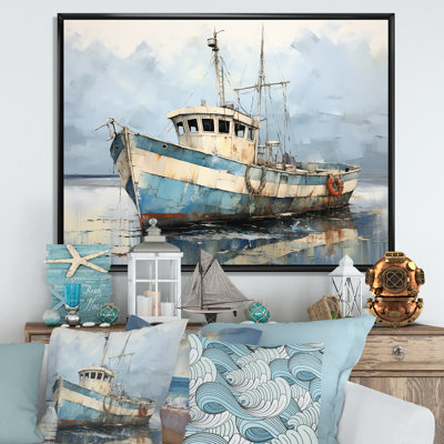 Blue And White Fishing Boat  - Boat Wall Decor