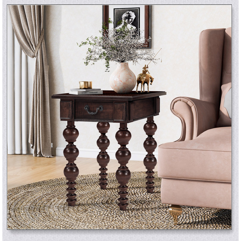 Table de bout en bois massif avec tiroir, assemblage facile pour le salon, table d'appoint Vintage, Espresso