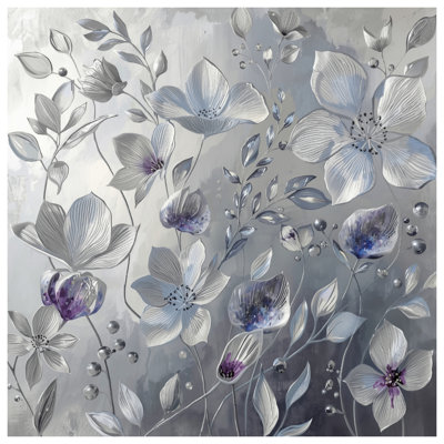 Gray White Flowers Canvas Gallery Wrap in Many Sizes