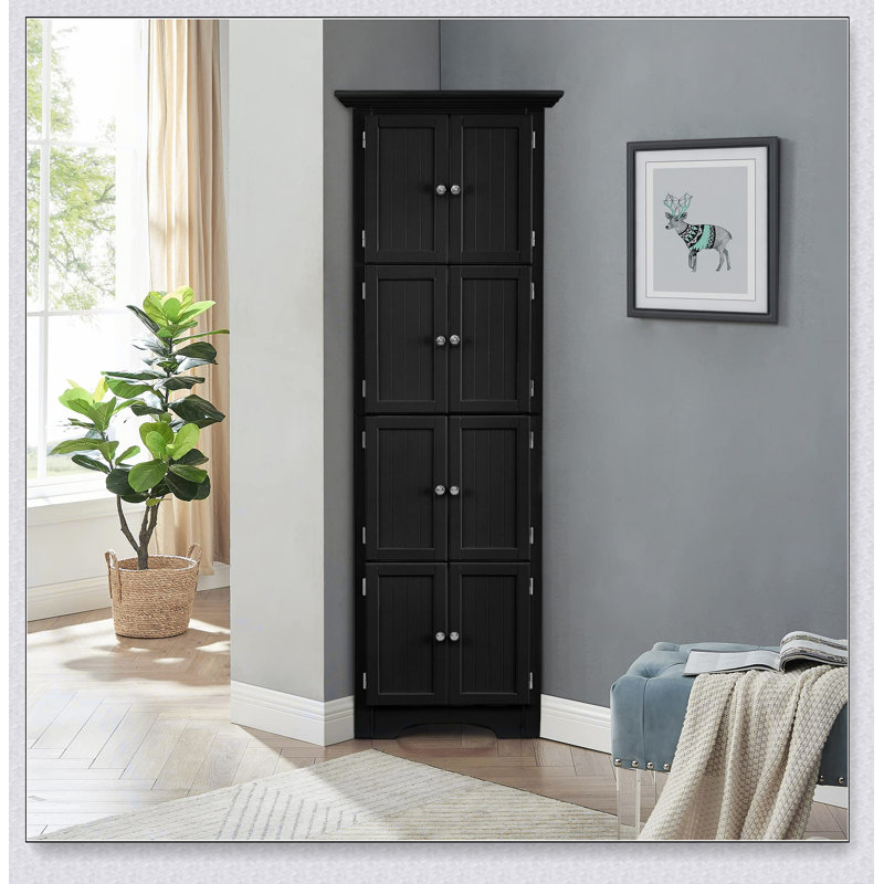 Tall Storage Cabinet with Doors and 4 Shelves for Living Room, Kitchen, Office, Bedroom, Bathroom, Black