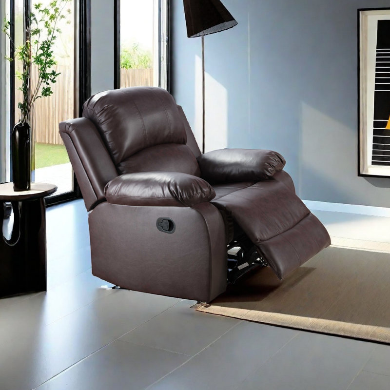 Shabuh Faux Leather Recliner, Brown Faux Leather