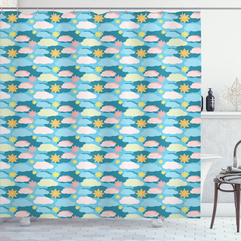 East Urban Home Clouds Shower Curtain Graphic Design Clouds Suns Multicolor, 70"H x 69"W