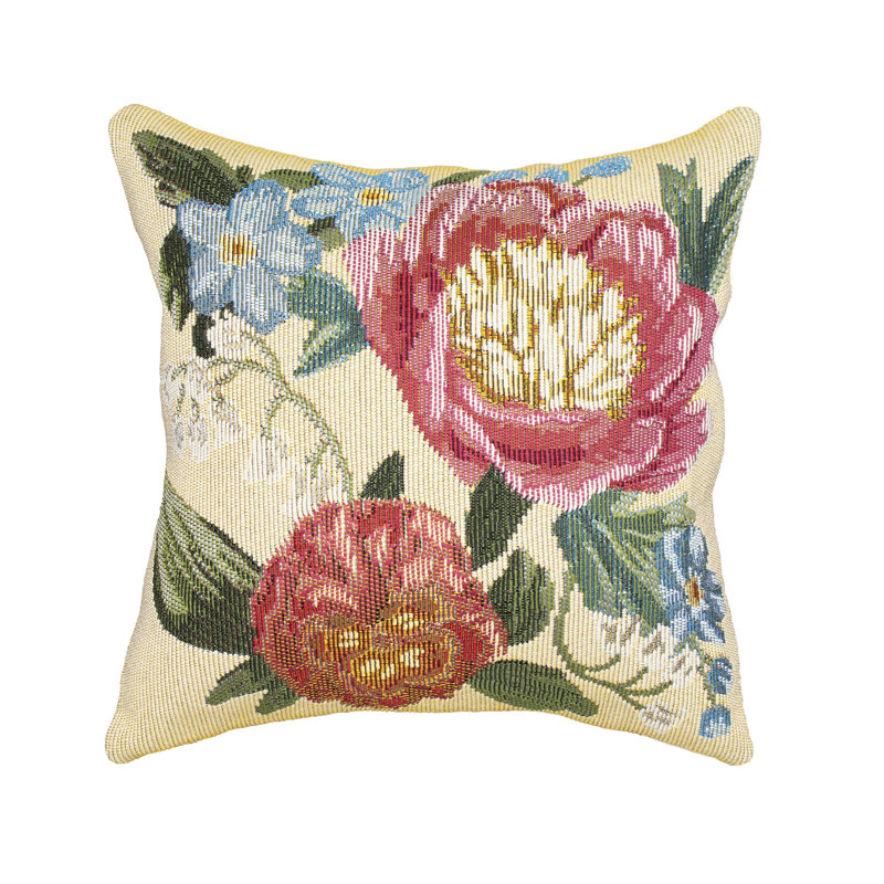 Marina Floral Outdoor Throw Pillow, Black, Square 18"