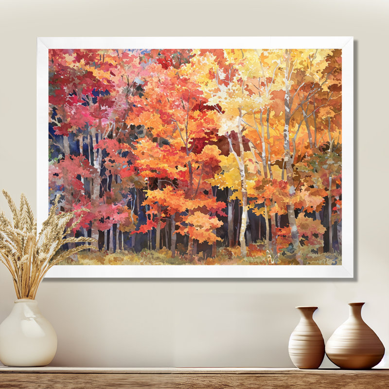 «Autumn Serenade Forest - Autumn Landscape», reproduction d'art mural, H 12 po x l 20 po, Blanc