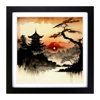 Japanese Sunset Ink Wash - Framed Print