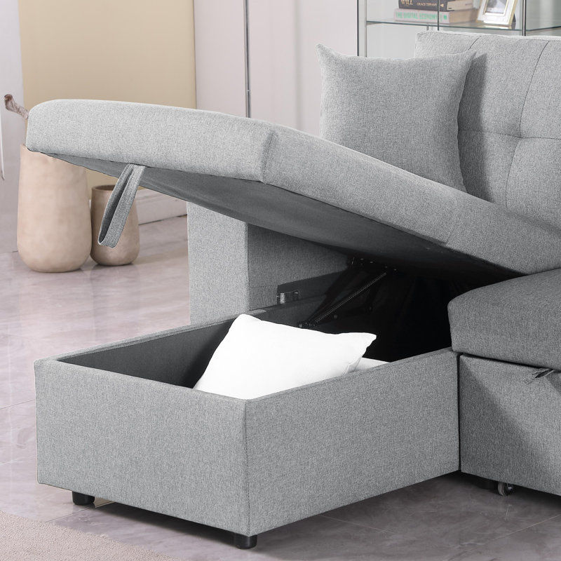 3 - Piece Upholstered Sectional, Light Gray Linen
