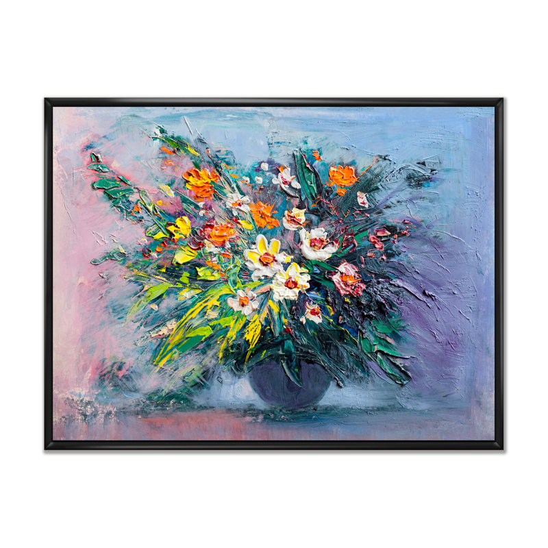 Nature morte pleine Marguerite Bouquet - reproduction de cadre flottant sur toile, H 16 po x l 32 po x P 1 po
