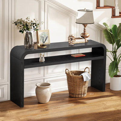59.4'' 2-Tier Solid Wood Veneer Console Table with Waterfall Edge