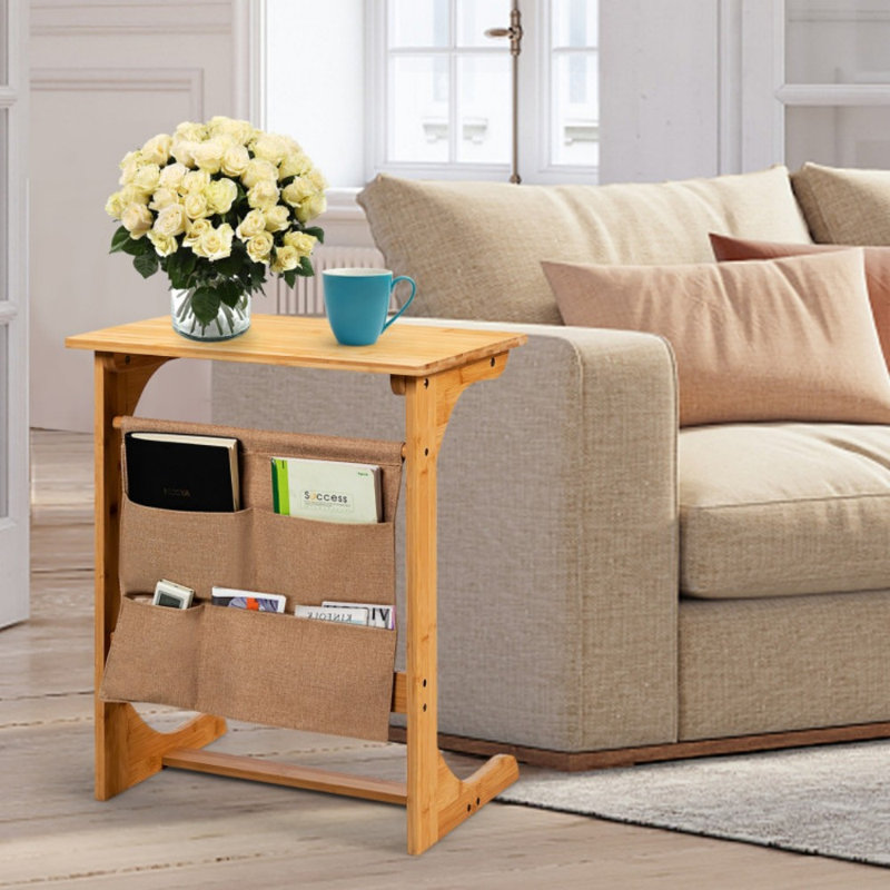 Table de bout en bambou avec table de bout et sac de rangement