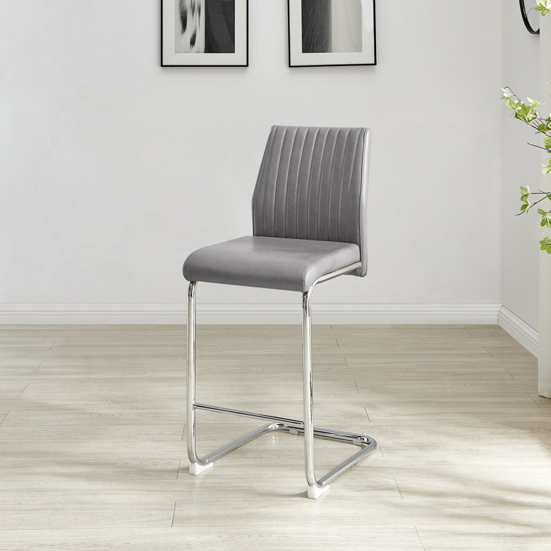 Loren Upholstered Counter Stool with Metal Frame, Grey