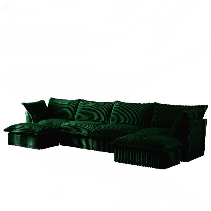 Canapé modulaire à assise large et profonde à housse en U, Velours côtelé vert