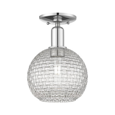 Arcadia - Chippenham - Plafonnier semi-encastré 1 lumière 8 po - Finition chrome poli - Abat-jour panier en tissage transparent
