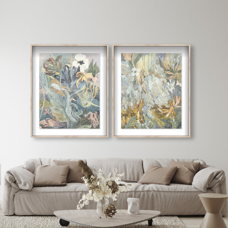 Moss Overlap Set Shadowbox Abstract Print by Oliver Gal, Black Frame, 16 x 20, 63"H x 51"W, Natural Oak Shadowbox