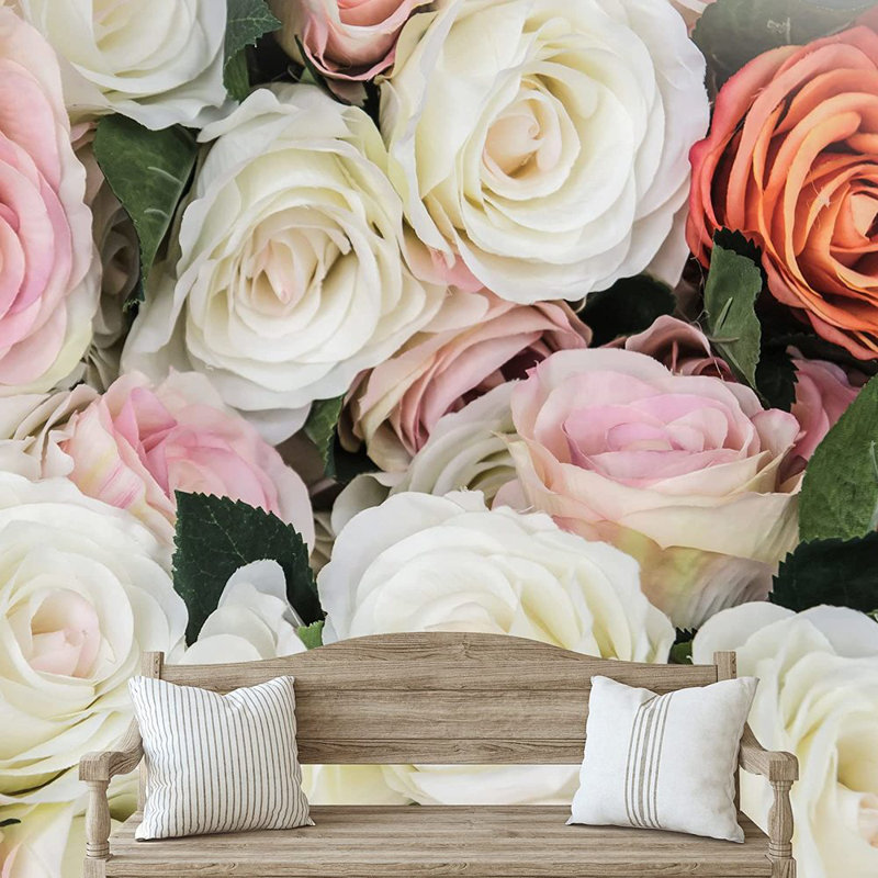 Murale romantique mariage fleurs roses, L 100 po x l 144 po