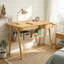 Bureau en bois massif pour petits espaces - Bureau d'écriture Mid-Century moderne avec deux tiroirs et tablette ouverte