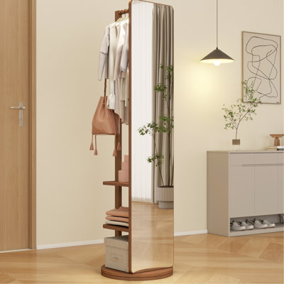 Miroir en noyer avec rangement, bois massif et verre en caoutchouc 19,6 po x 68,8 po - Maximise l’utilisation de l’espace