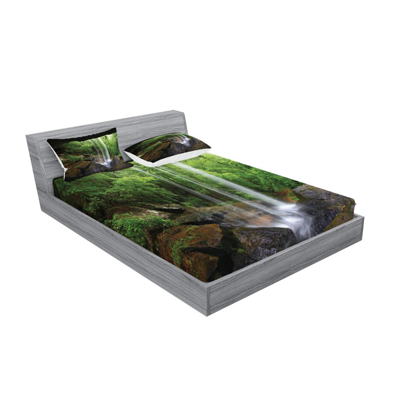 Drap-housse et coussin décoratif Ambesonne Waterfall Green Brown, Ensemble de draps pour très grand lit californien