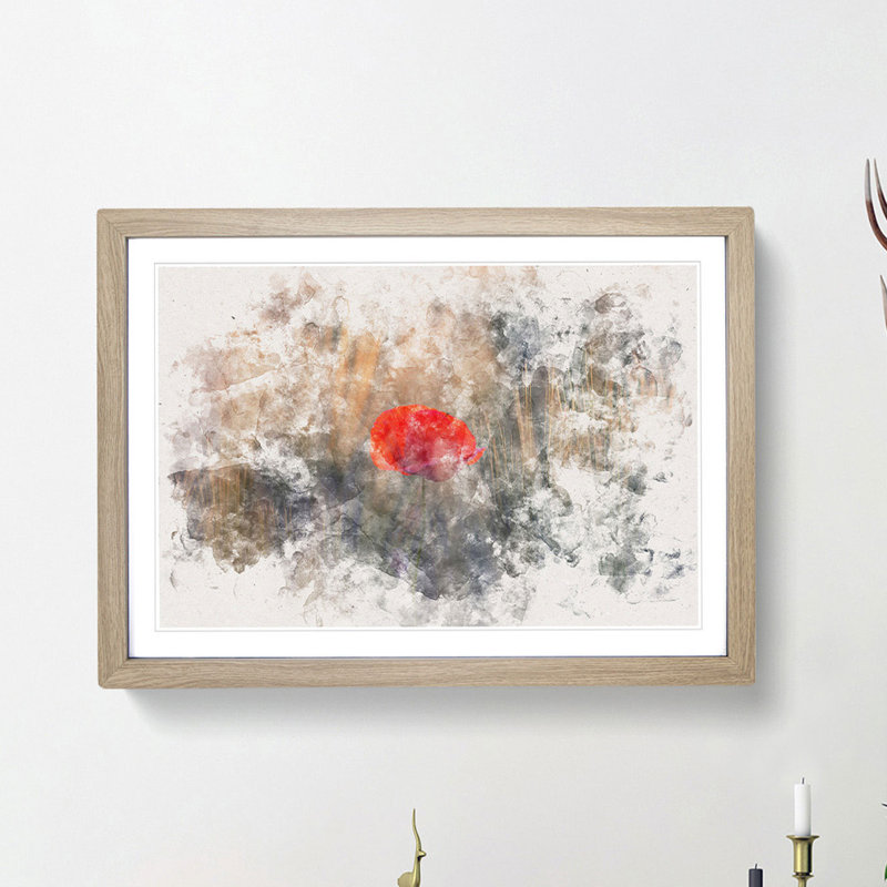 Red Poppy Flower - Picture Frame Painting Print, 33cm H x 45cm W x 2cm D, Oak Framed