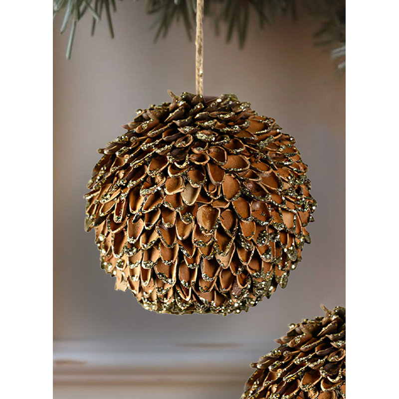  Ornements de Noël en forme de pomme de pin naturelle, écailles de cône avec accents scintillants, formes rustiques rondes et allongées pour décoration et arbre de Noël, diamètre de 4,5 po, paquet de 12