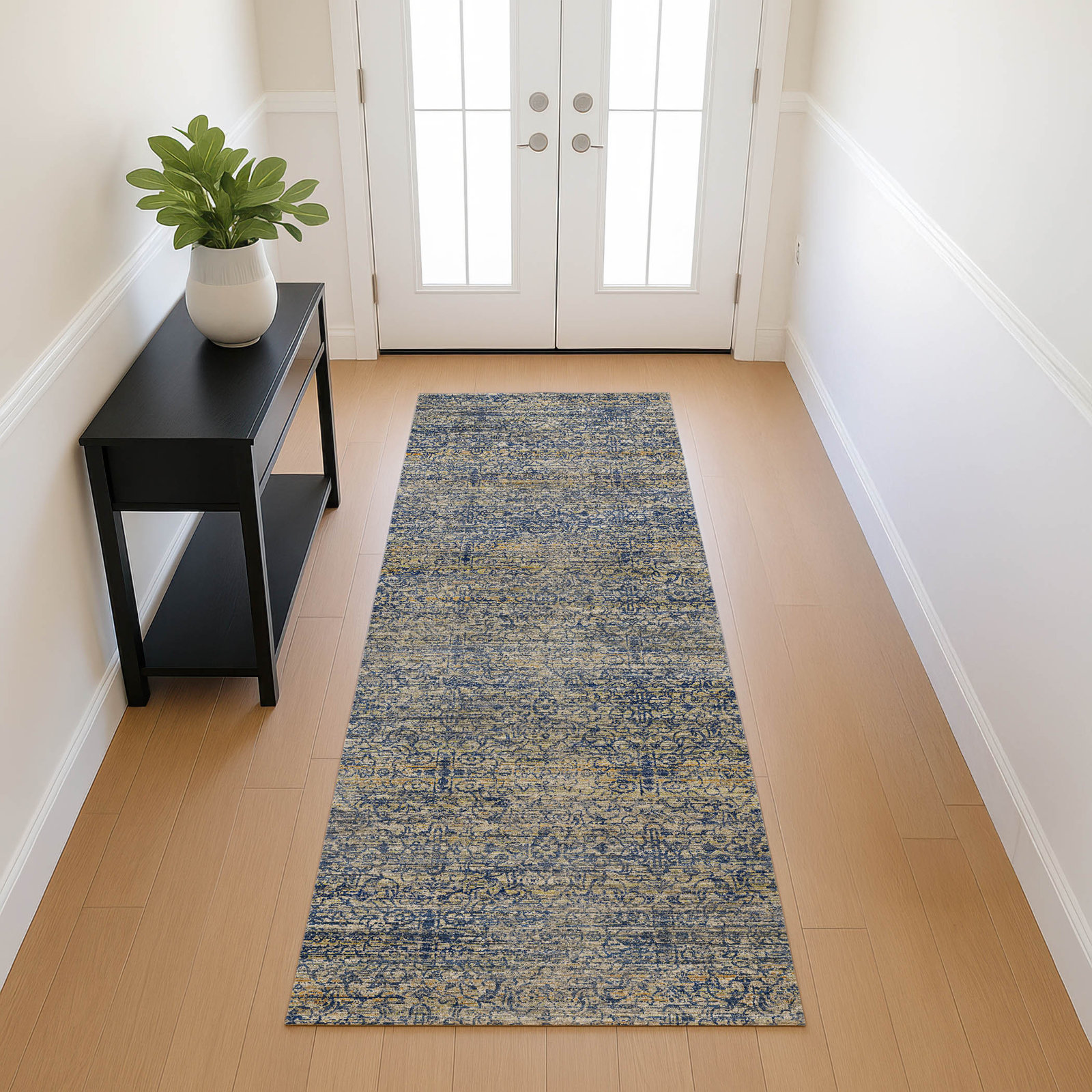Premium Machine Washable Tirico Casual Rug, Navy, 2'3" x 7'6" Runner