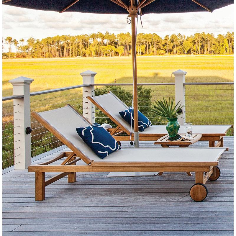 St. Tropez Outdoor Teak Chaise Lounge, Blue