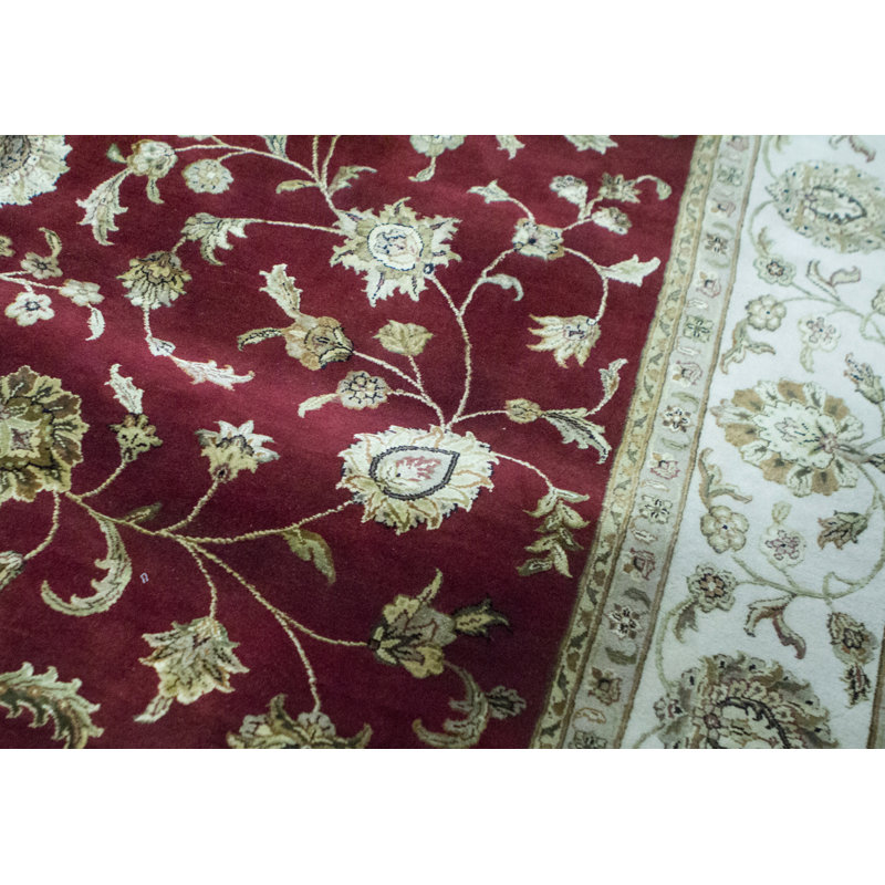Tapis rouge et ivoire noué à la main de haute qualité