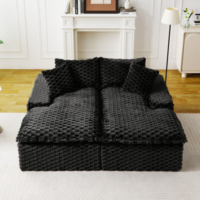 Chaise longue double en velours tortue noire, canapé paresseux multifonctionnel avec éponge entièrement compressée, pouvant être agencée côte à côte ou face à face