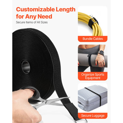 Cable Ties, 393.7-Inch Adjustable Hook And Loop Straps With 50 Metal Buckles, Reusable hook & loop fastener Cords Straps, Cut-To-Length Wire Strap, Heavy-Duty Nylon Cord Ties For Organizer And Management