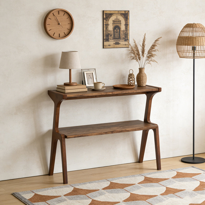 Storage Hall Table,Compact End Table,Wood Sofa Side Table, Rustic Brown