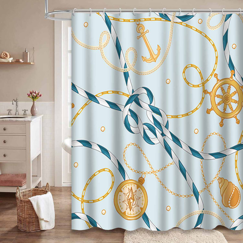 Rideau de douche imperméable à l'eau en corde marine sans couture avec 12 crochets, L 72 po x l 84 po