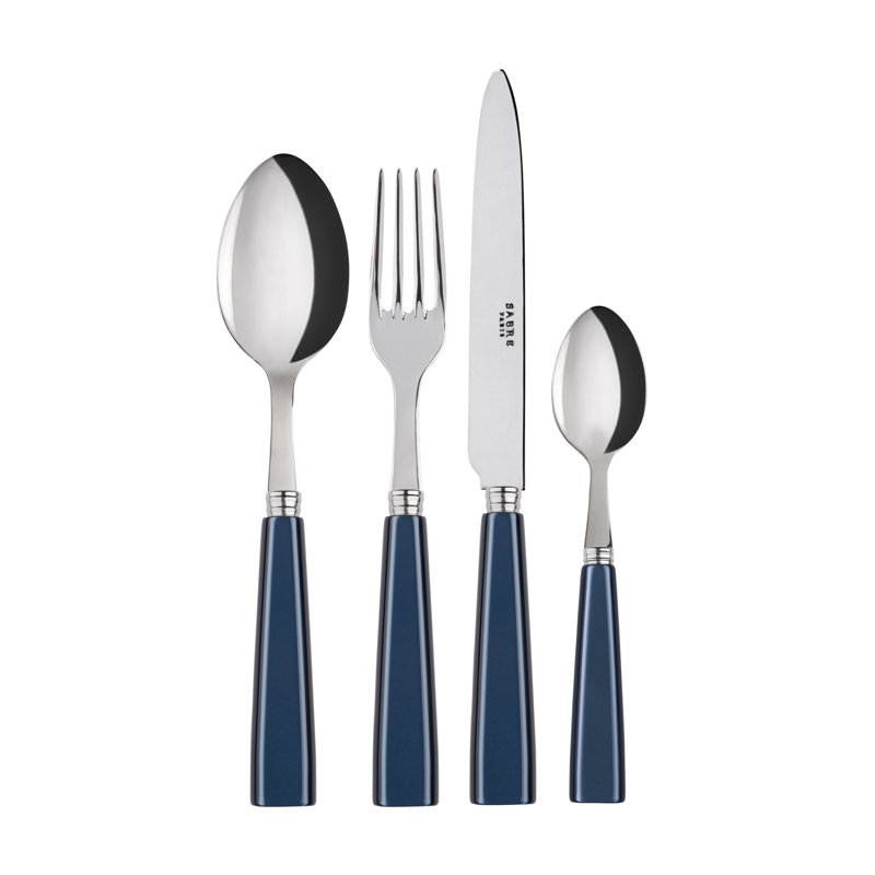 Icone 4 - Piece Stainless Steel Flatware Set - Service for 1, Steel Blue