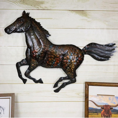 Sculpture murale en forme de cheval de course rustique Western L 24 po