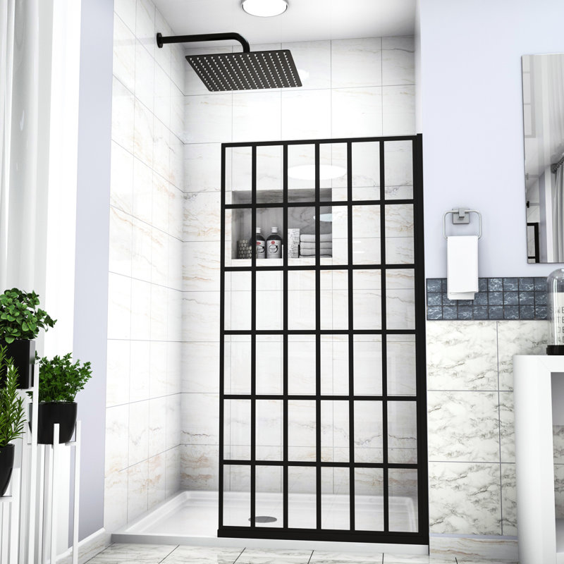 Porte de douche 34 po x 72 po en noir mat - entrée ouverte, panneau simple, salle de bain Produser 2, Allure