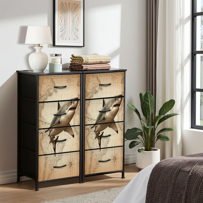 4 Drawer Dresser for Bedroom, Narrow Chest of Drawers, Wooden Top and Study Iron Frame 18"x37.5"-(WxH)