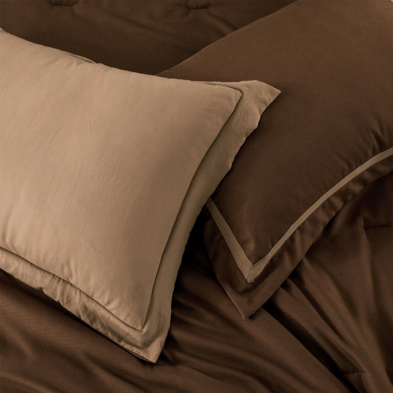 Wonderful Hotel Flannel Comforter Bedding Set, King Comforter + 7 Additional Pieces, Cocoa Brown