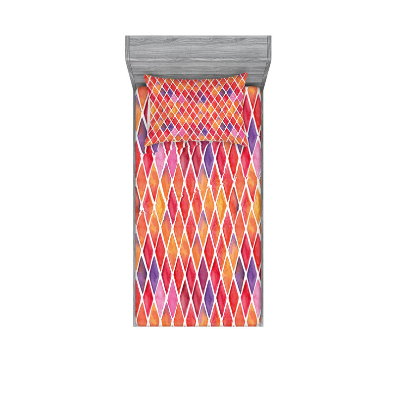 Microfiber Geometric Sheet Set, Twin Sheet Set with Fitted Sheet