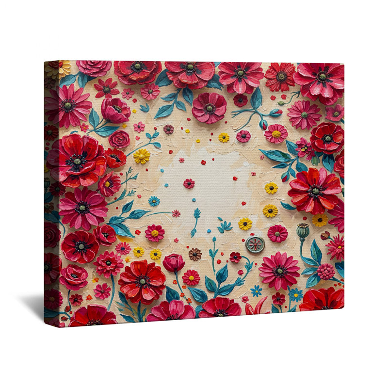 Toile tendue avec bouquet de fleurs rouges et roses en plusieurs tailles, 12 x 12 inches