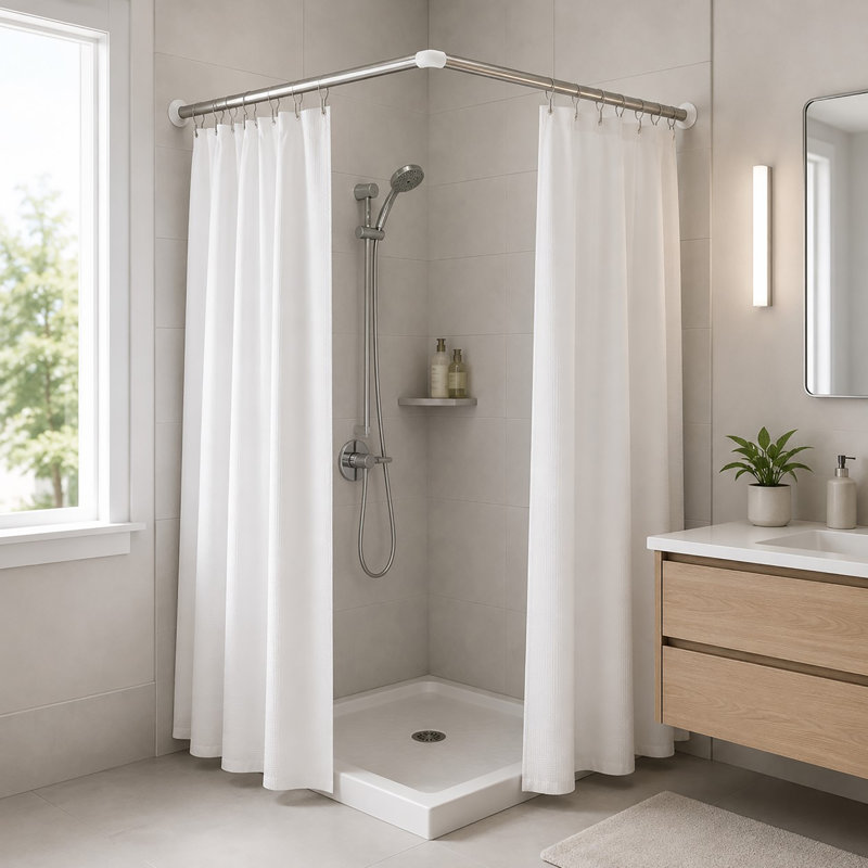 Tringle de rideau de douche mural en coin 35,4 - 35,4 po, Chrome