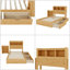 Lit simple naturel avec tiroirs, lumière DEL et rangement intelligent - Structure de lit en bois peu encombrante avec armoires de tête de lit-365335943-365398775