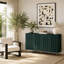 Buffet moderne à 4 portes en bois laqué vert avec rangement, idéal pour le salon, l'entrée, le corridor, le bureau, la cuisine et la salle à manger.