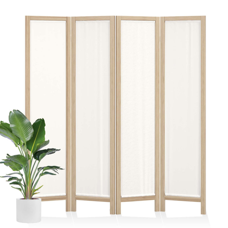 Paravent en tissu lavable à 4 panneaux, structure de couleur bois, 4, Bois