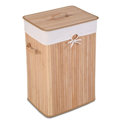 23.6" H X 15.7" W X 11.8" D Bamboo Laundry Hamper With Handle and Lid, 19 Gal