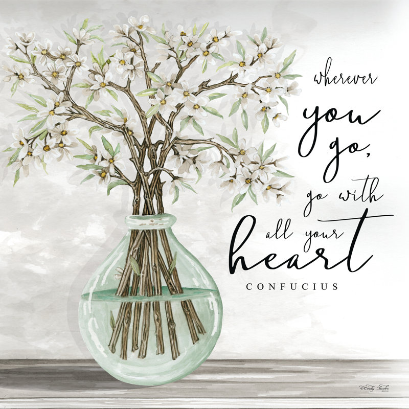"Go with All Your Heart" par Cindy Jacobs, art textuel sur toile tendue, Pas de tapis, H 12 po x l 12 po