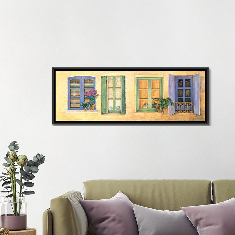 «Mediterranean Windows», reproduction sur toile, H 16 po x l 48 po x P 1,5 po, Toile avec cadre noir