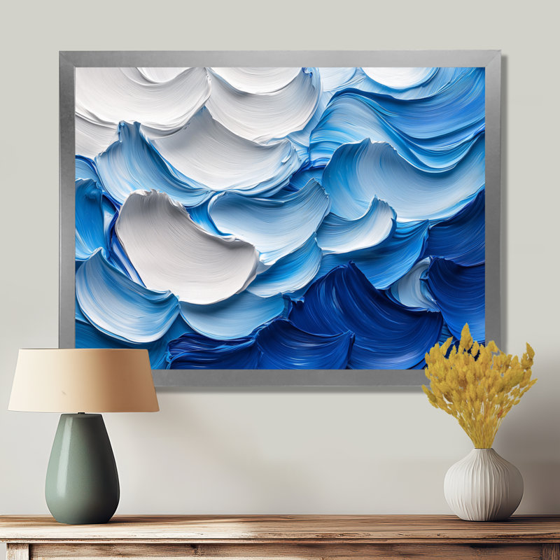 Nuredin Ocean Blue Delicate Flower Petals I - fleurs abstraites, art mural pour le salon, H 30 po x l 40 po, Avec cadre