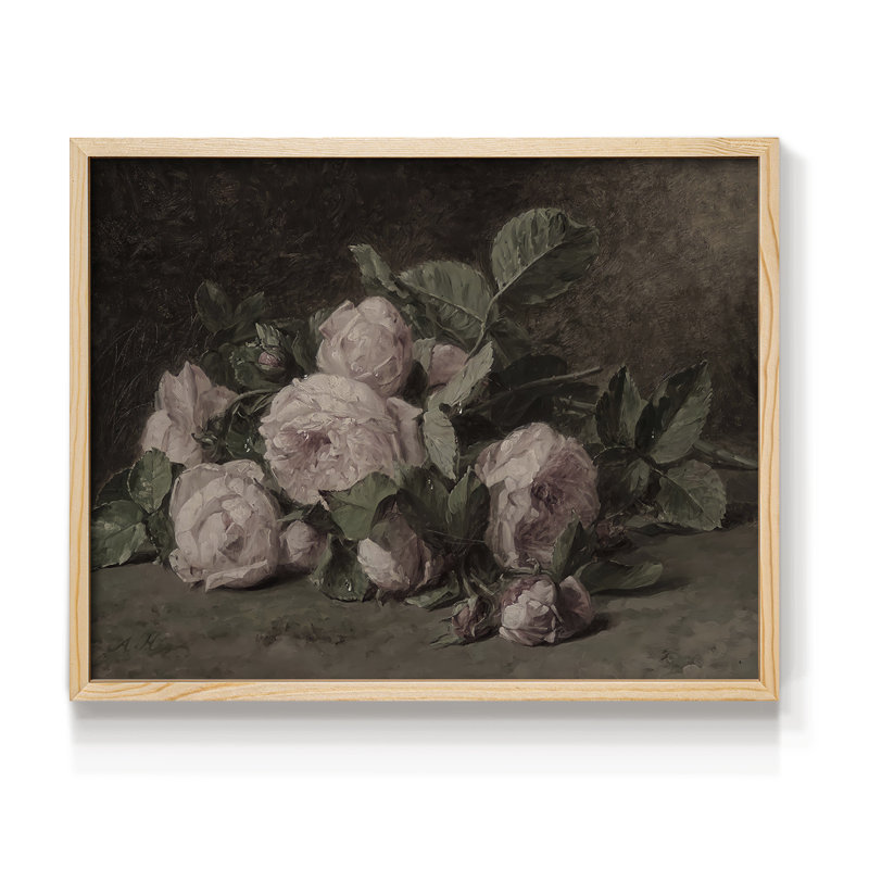 Motif floral rétro - XLV - reproduction encadrée, H 11 po x l 14 po, Naturel