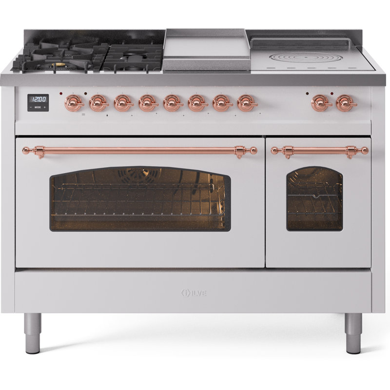 ILVE Nostalgie II 48 Dual Fuel Range, Liquid Propane, Burgundy/Brass