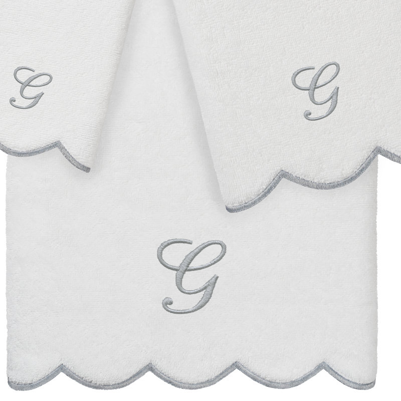 Ensemble de serviettes personnalisées 100% coton turque ADORNIA 3 pièces Linum Home Textiles, G, Blanc / Gris