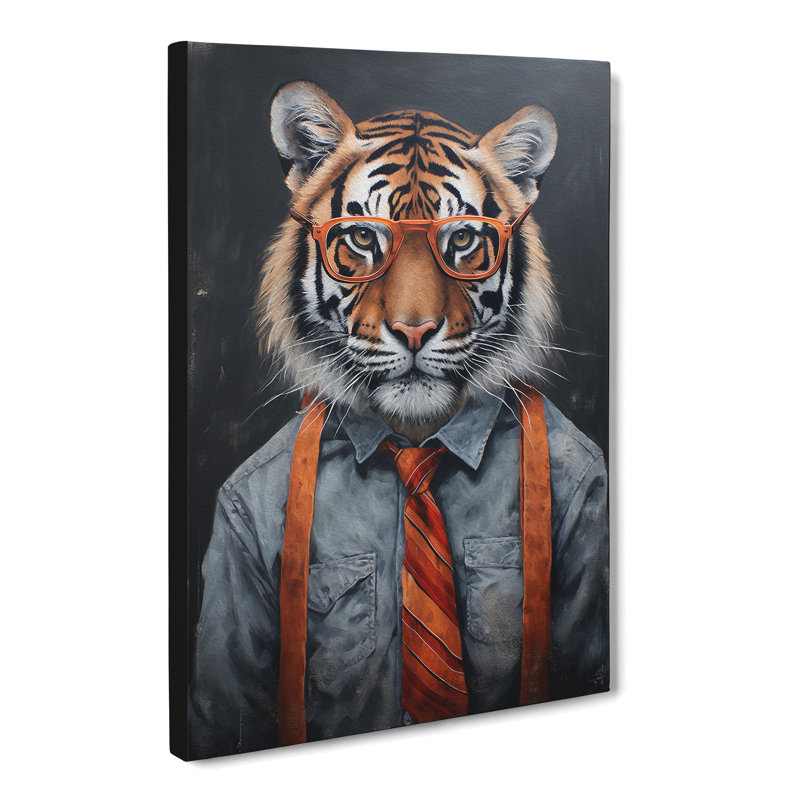 Tiger with Glasses Painting No.2 - Wrapped Canvas, 76cm H x 50cm W x 3cm D