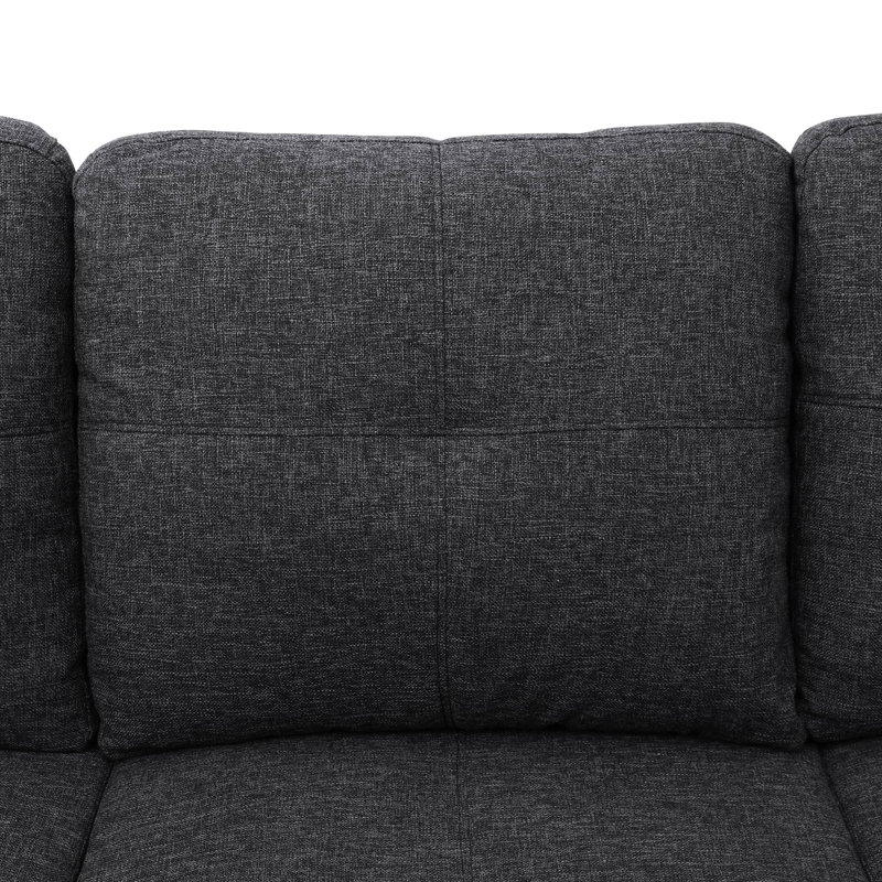 Budwin Upholstered Sectional, Right Hand Facing, Black Linen Blend